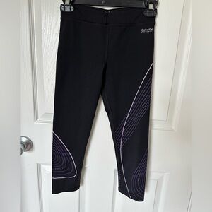 Calvin Klein Black and Purple Leggings with Geometric Stitching